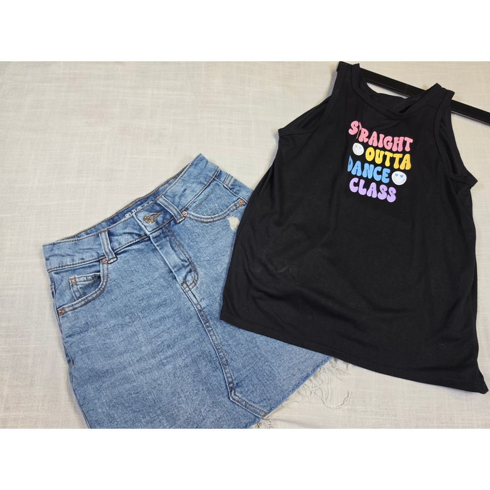 Wild Fable Denim Mini Skirt Size 00 and Straight Outta Dance Class Tank Set